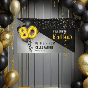 Balloons Elegant Black   Gold 80. Geburtstagsparty Banner
