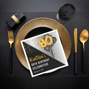 Balloons Elegant Black   Gold 80. Geburtstagsparty Serviette