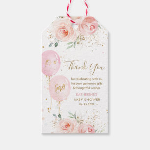 Balloons Floral Girl Babydusche Vielen Dank Geschenkanhänger