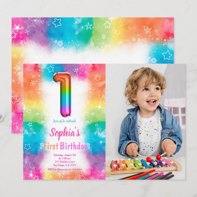 Balloons Foto Einladung (Vorne/Hinten)