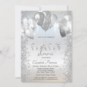 Balloons Glitzer Confetti Silver Baby Dusche Einladung