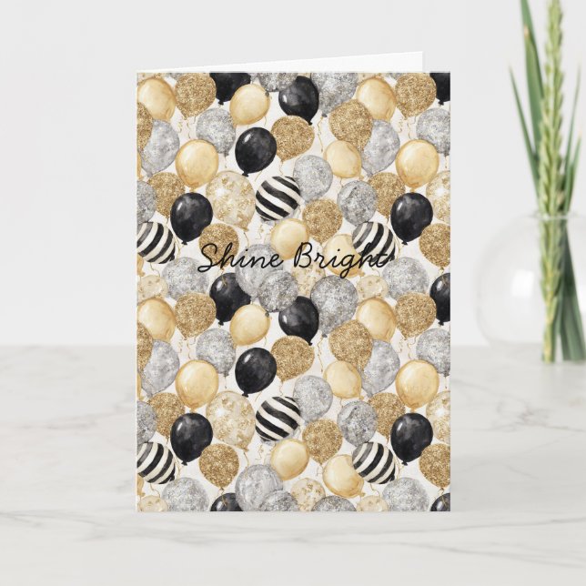 Balloons Gold Grey Stripes Christmas Celebration  Karte (Vorderseite)