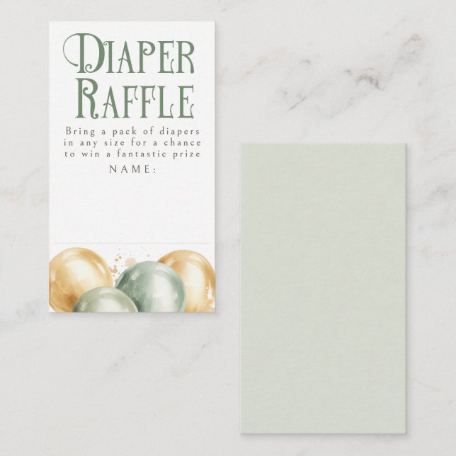 Balloons Green Diaper Raffle Baby Duschkarten Begleitkarte (Vorne/Hinten)