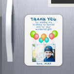 Balloons Kindergeburtstag Foto Vielen Dank Magnet<br><div class="desc">Balloons Kindergeburtstag Foto Danke Magnet. Vielen Dank Ballon Geburtstagmagnet für die Kindergeburtstagsparty. Dieses Design kommt mit Ballons in Rot,  Blau,  Rosa und Grün. Personalisieren Sie den Magneten mit dem Namen Ihres Kindes,  danke Ihnen Nachricht und Foto.</div>