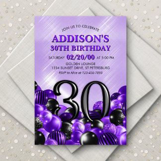 Balloons Lila 30. Geburtstag Einladung