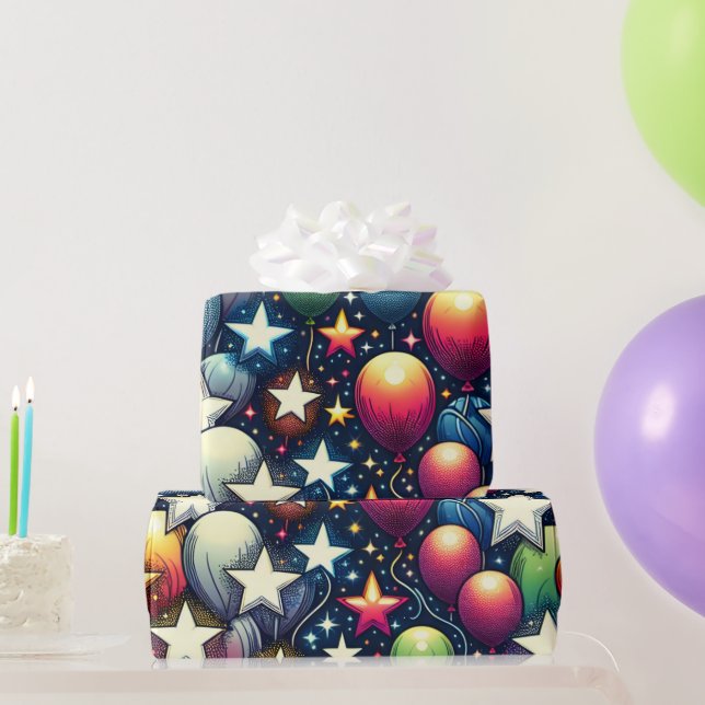 Balloons mit Glitzer Stars Geschenkpapier (Partygeschenke)