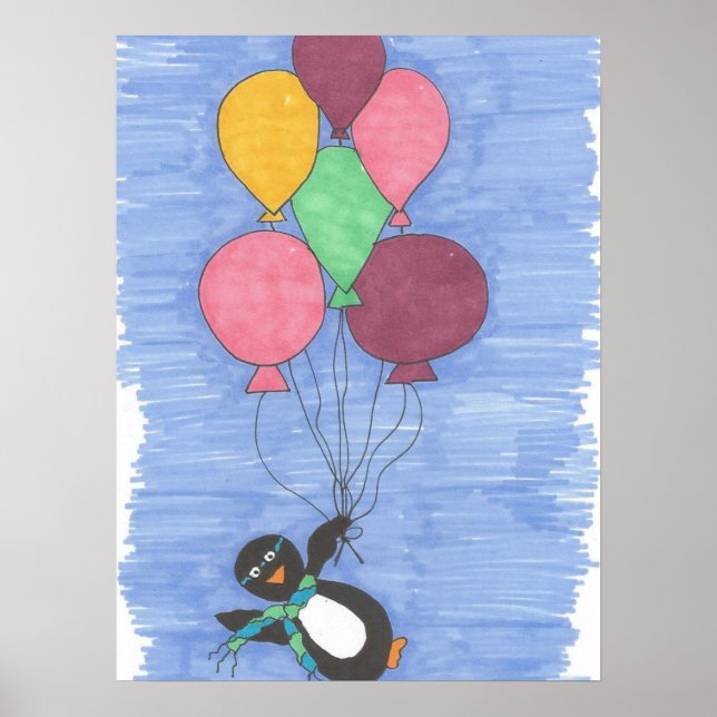 Balloons mit Pinguin Art Poster Print (Vorne)