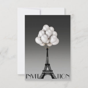 Balloons Paris Eiffel Tower Glam Chic Gray Einladung