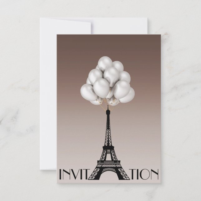Balloons Paris Eiffel Tower Glam Chic Ivory Einladung (Vorderseite)