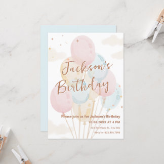 Balloons pastellfarbenes Aquarell Geburtstag Einladung