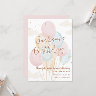 Balloons pastellfarbenes Aquarell Geburtstag Einladung