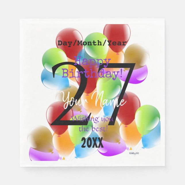 Balloons Personalisiert Happy Birthday Paper Napki Serviette (Vorderseite)