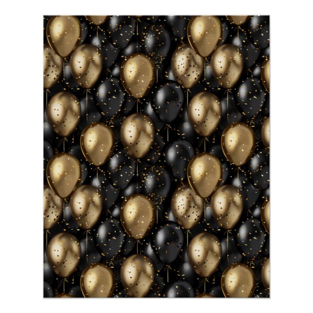 Balloons Poster Geburtstag Hintergrund Schwarz und (Vorderseite)