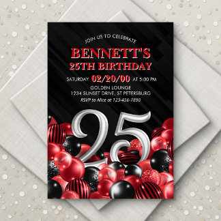 Balloons Rot 25. Geburtstag Einladung