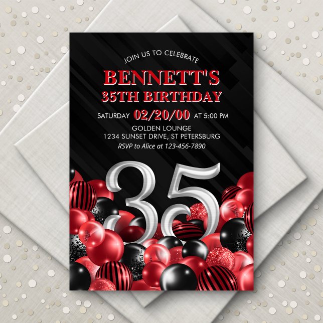Balloons Rot 35. Geburtstag Einladung (Von Creator hochgeladen)