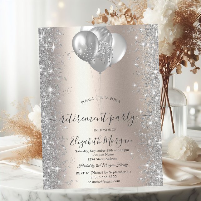 Balloons Silver Sparkle Diamonds Elfenbeinruhestan Einladung (Von Creator hochgeladen)