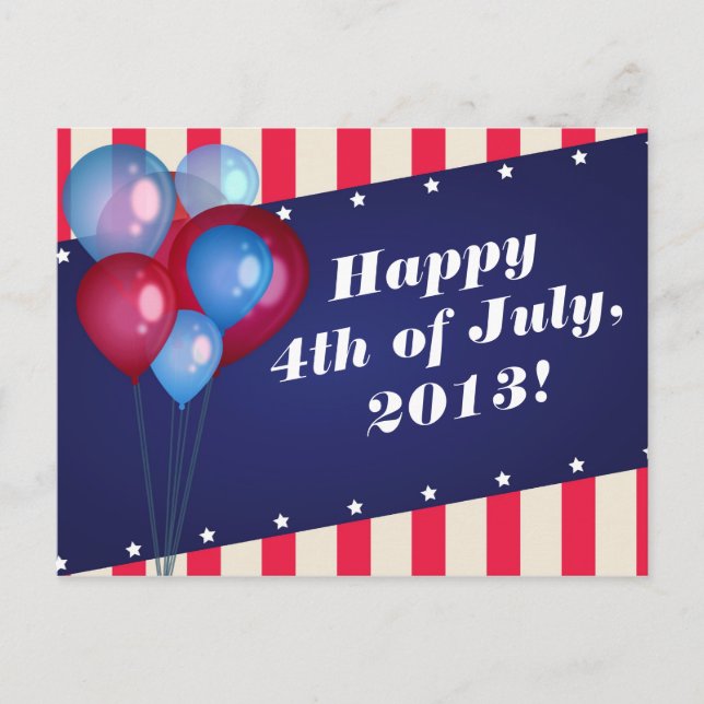 Balloons & Stripes 4. Juli Party Postkarte (Vorderseite)
