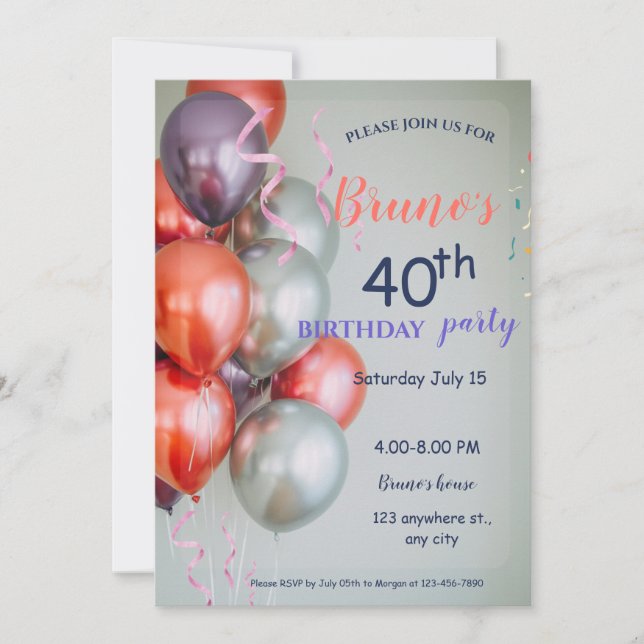 Balloons und Confetti Einladung zum Geburtstag (Vorderseite)