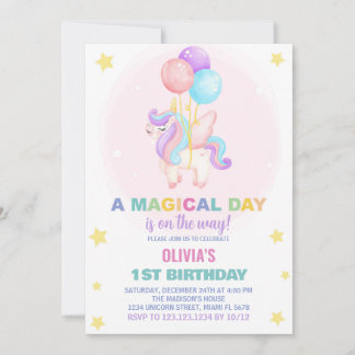 Balloons Unicorn Einladungen zum Geburtstag