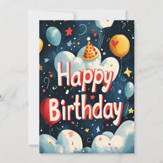 Balloons & Wolken auf dunkelblauen Geburtstag Einladung