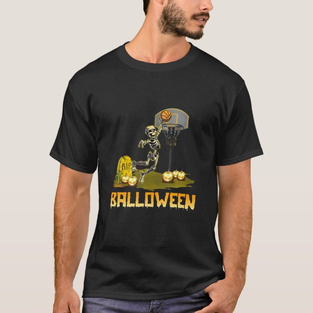 Balloween Skeleton Basketball Player Fan Skeleton T-Shirt (Vorderseite)
