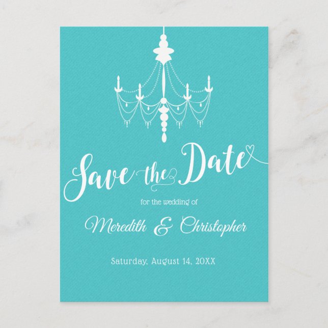Ballroom Chandelier Aqua Blue Save the Date Ankündigungspostkarte (Vorderseite)