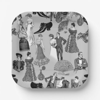 Ballroom viktorianische Mode Toile Schwarz Weiß Pappteller