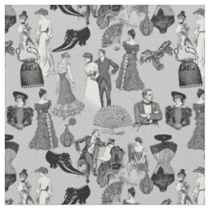 Ballroom viktorianische Mode Toile Schwarz Weiß Stoff