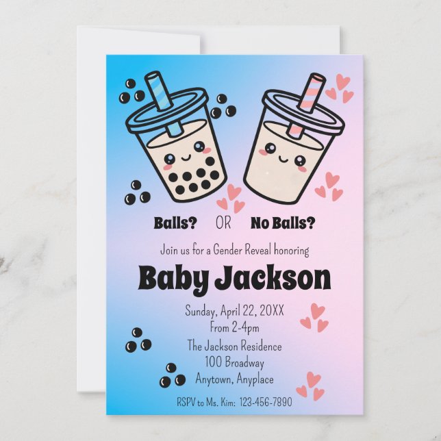 Balls oder No Balls Bubble Tea Boba Geschlecht Ent Einladung (Vorderseite)