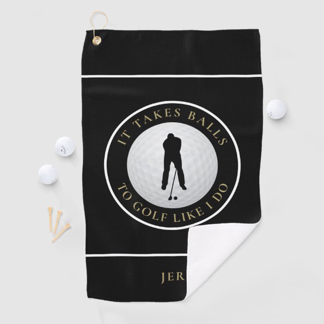 Balls Spaß Golfer Mit Monogramm Schwarzes Gold Golfhandtuch (Insitu)