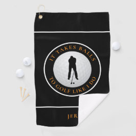 Balls Spaß Golfer Mit Monogramm Schwarzes Orange Golfhandtuch
