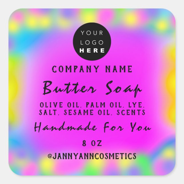 Balm Soap Kosmetik Holograph Custom Logo Abstrakt Quadratischer Aufkleber (Vorderseite)