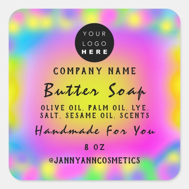 Balm Soap Kosmetik Holograph Custom Logo Pink Quadratischer Aufkleber (Vorderseite)