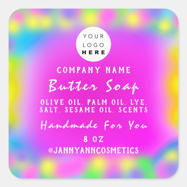 Balm Soap Kosmetik Holograph Custom Logo White Quadratischer Aufkleber (Vorderseite)