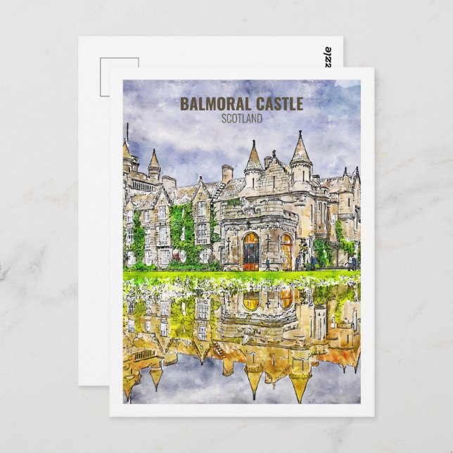 Balmoral Castle Schottland Reisen Wasserfarben Ske Postkarte (Vorne/Hinten)