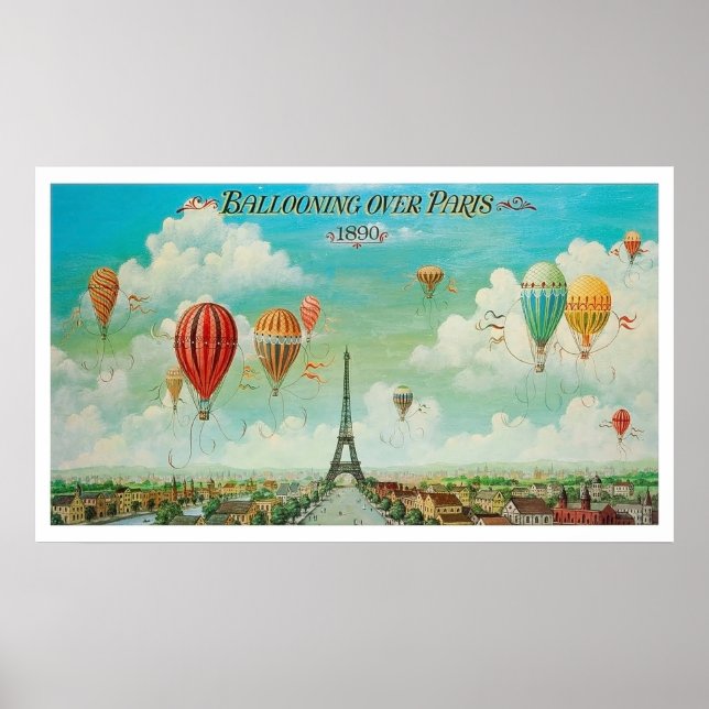 Balooning über Paris, Heißluftballons, Vintag Poster (Vorne)