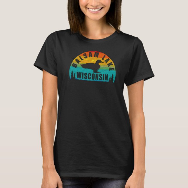 Balsam Lake Northern Wisconsin Sunset Loon T-Shirt (Vorderseite)