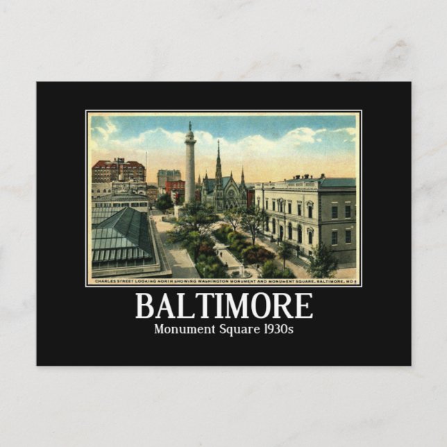 Baltimore, Charles St., Monument Square Vintag Postkarte (Vorderseite)