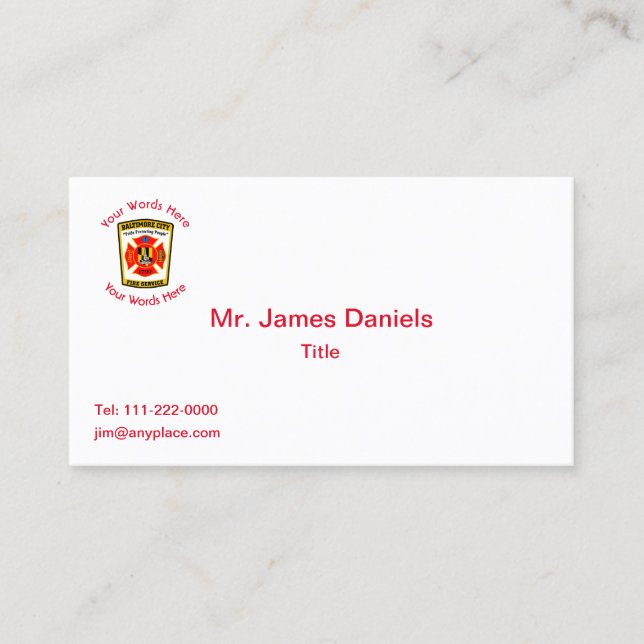 Baltimore City Fire Service Emblem Business Card Visitenkarte (Vorderseite)