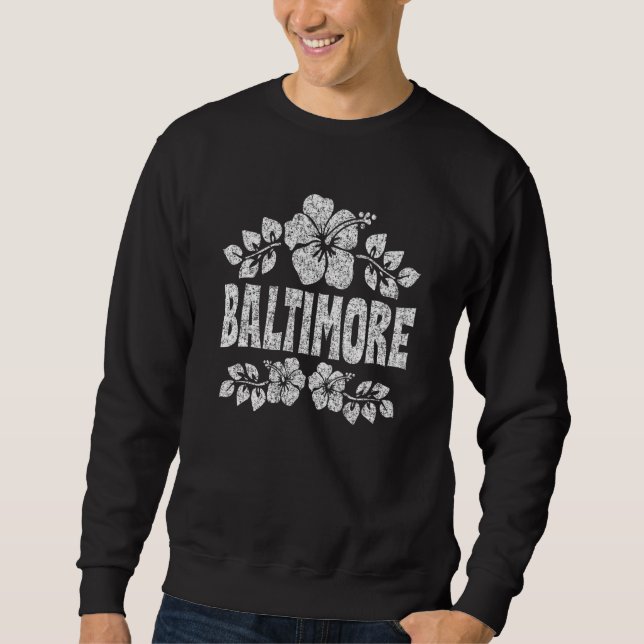 Baltimore Flowers Distressed White Print Sweatshirt (Vorderseite)