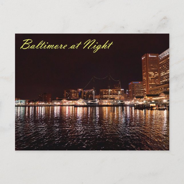 Baltimore Innenhafen bei Nacht Postkarte (Vorderseite)