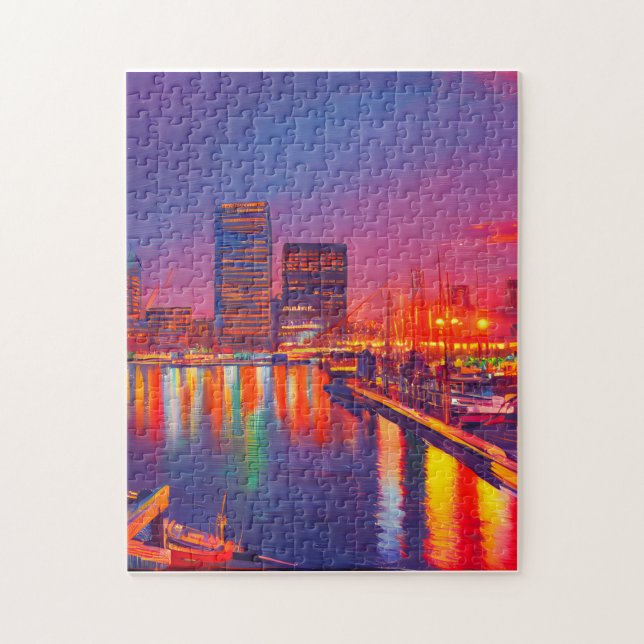 Baltimore Innenhafen bei Nacht Puzzle (Vertikal)