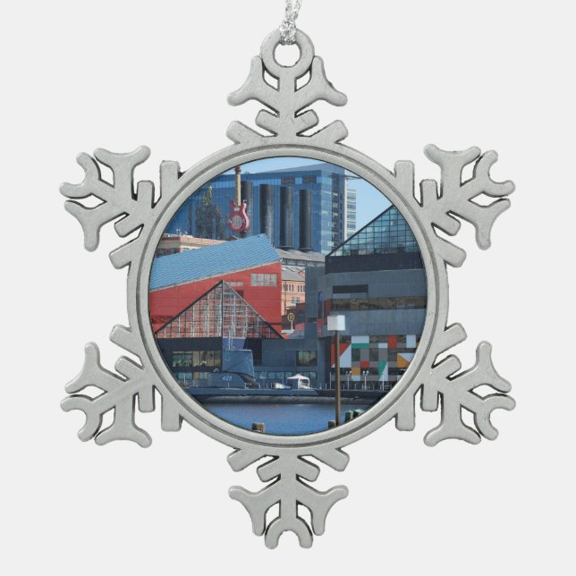 Baltimore Inner Harbour Schneeflocken Zinn-Ornament (Vorderseite)