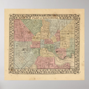Baltimore Karte von Mitchell Poster