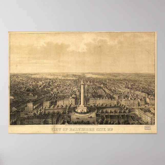Baltimore Maryland 1862 Antique Panoramabalkarte Poster (Vorne)