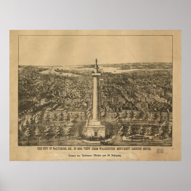 Baltimore Maryland 1880 Antique Panoramakarte Poster (Vorne)