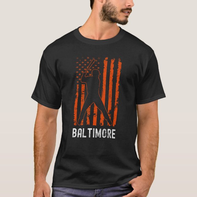 Baltimore Maryland American Flag Baseball Weathere T-Shirt (Vorderseite)