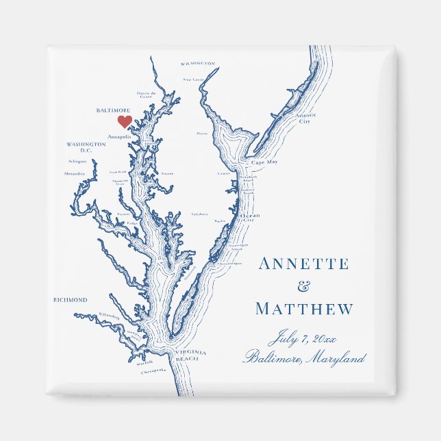 Baltimore Maryland Chesapeake Bay Map Wedding Magnet (Vorne)
