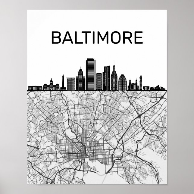 Baltimore Maryland City Skyline mit Karte Poster (Vorne)