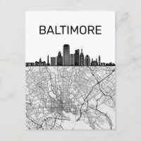 Baltimore Maryland City Skyline mit Karte Postkart